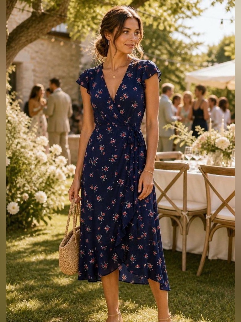 Bb Dakota Floral Wrap Dress In Navy